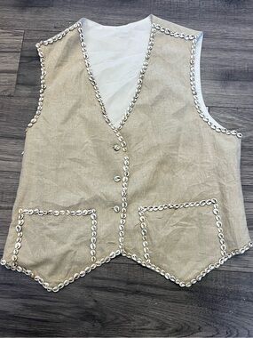 Beaded Natural Linen Vest - Women
